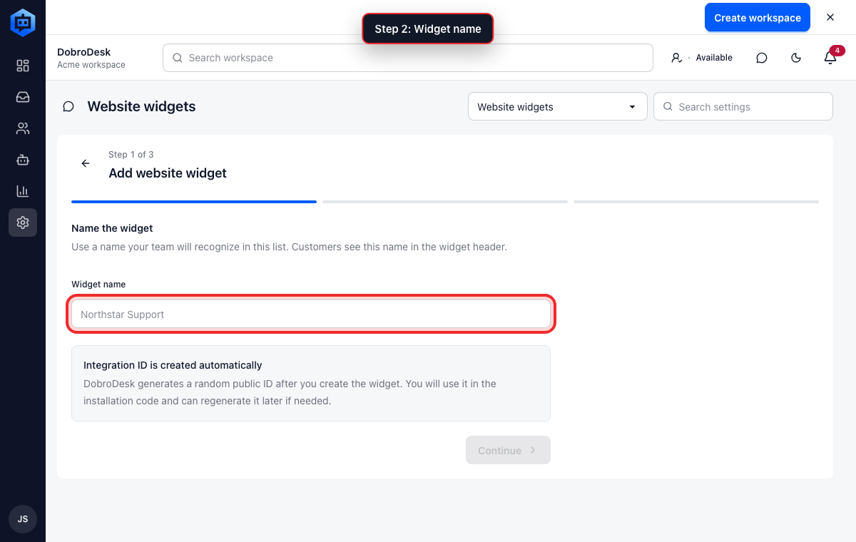Troubleshoot the DobroDesk website widget: The button appears but does not open or send, 1. Open DobroDesk Admin > Channels > Website widgets and confirm the widget is Active and still has a destination mailbox and Inbox.
