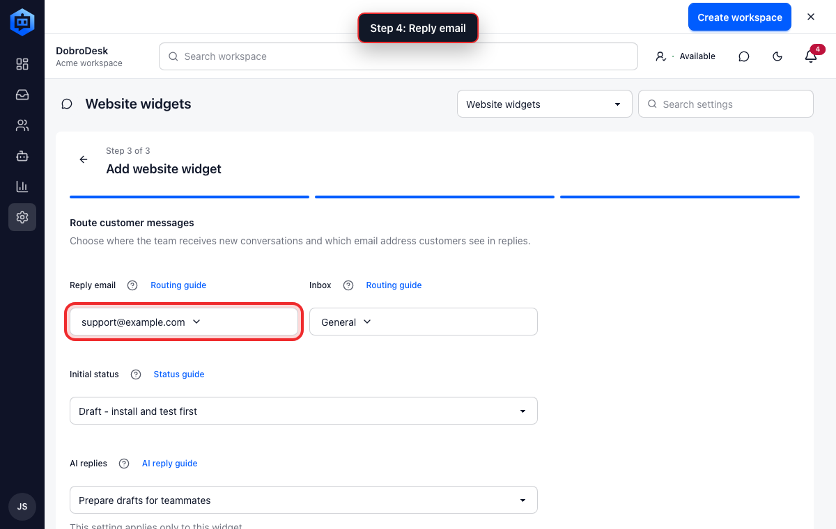 Add allowed domains for the website widget: Add the addresses in DobroDesk, 2. Under Website addresses paste one complete website address on each line.