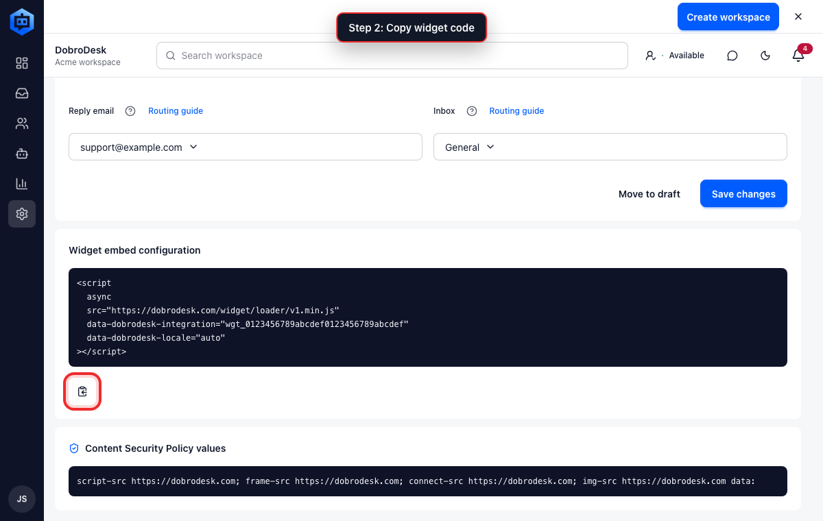 Troubleshoot the DobroDesk website widget: The button appears but does not open or send, 2. Check the site-wide layout and remove any second copy of the DobroDesk loader. One page must initialize one widget only.